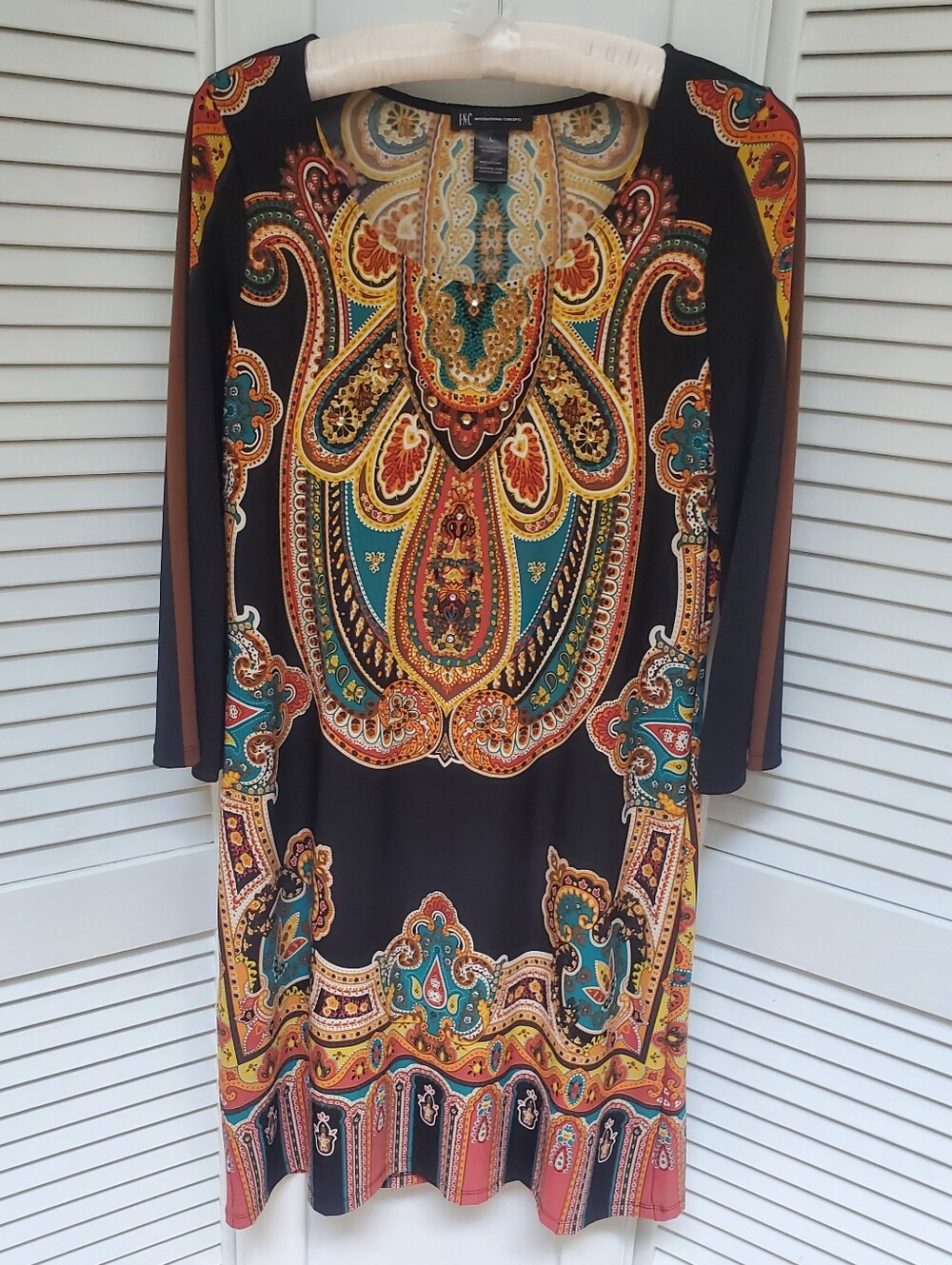 INC International Concepts Black Paisley-Print Midi Shift Dress Size Large